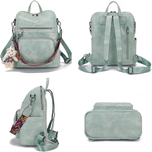 Light Green Backpack with Bear Keychain